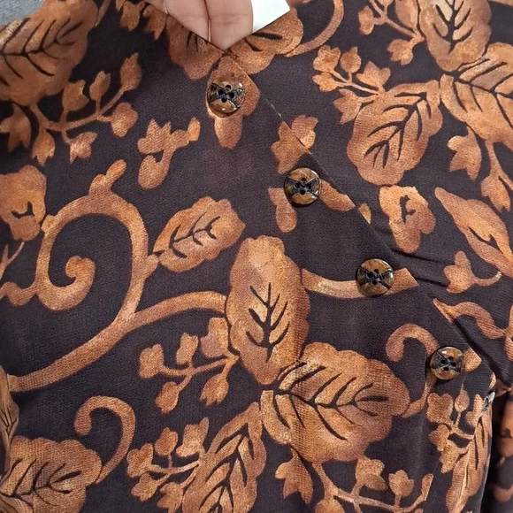 Liz Claiborne Fall Leaf Design Sheer Overlay Layered Maxi Dress. Size 4 - Picture 3 of 12